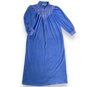 Vintage Vanity Fair Petites Velour Zip Robe Long Housecoat Periwinkle Blue